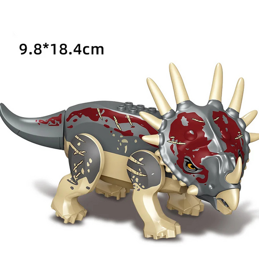 DinoDen Tough Triceratops – Bronze Grey Red Dinosaur Toy Compatible with LEGO