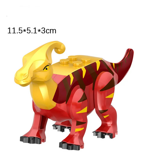DinoDen Tough Parasaurolophus – Yellow Red Dinosaur Toy Compatible with LEGO